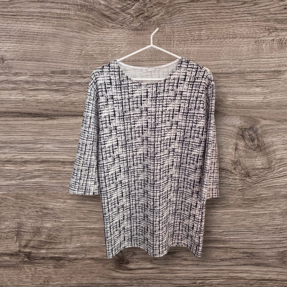 OAK + FORT Black Ribbed Tunic Blouse  Size L